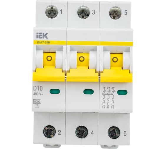 Изображение товара Автоматический выключатель IEK ВА47-60M 3Р 10А 6кА D MVA31-3-010-D