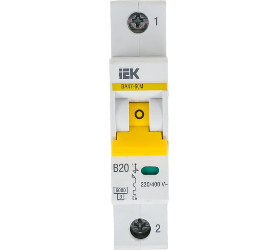Изображение товара Автоматический выключатель IEK ВА47-60M 1Р 20А 6кА B MVA31-1-020-B