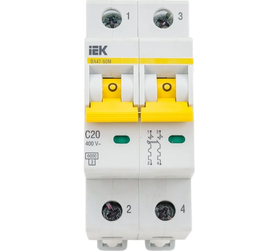 Изображение товара Автоматический выключатель IEK ВА47-60M 2Р 20А 6кА С MVA31-2-020-C
