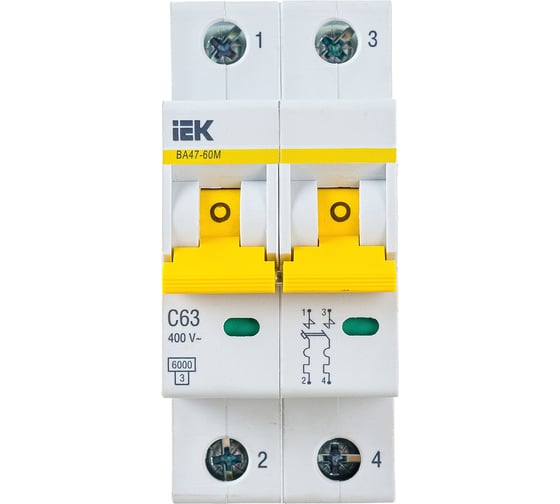 Изображение товара Автоматический выключатель IEK ВА47-60M 2Р 63А 6кА С MVA31-2-063-C