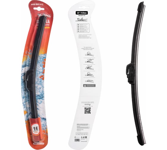 Изображение товара Щетка стеклоочистителя 410 мм, 16", бескаркасная, 1 адаптер hook 9x3 Airline AWB-BKP-410