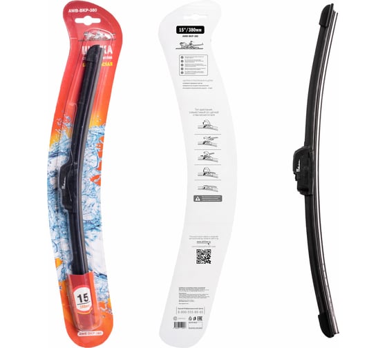 Изображение товара Щетка стеклоочистителя бескаркасная 380 мм, 15", адаптер hook 9x3 AIRLINE AWB-BKP-380