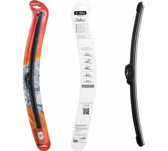 Изображение товара Щетка стеклоочистителя 600 мм, 24", бескаркасная, 1 адаптер hook 9x3 Airline AWB-BKP-600