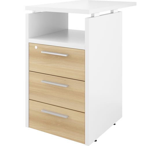 Изображение товара Тумба Монолит Дублин приставная (3 ящика с полкой и замком) 450x700x750 Белый30/Акация лорка31 ДБ37.С32