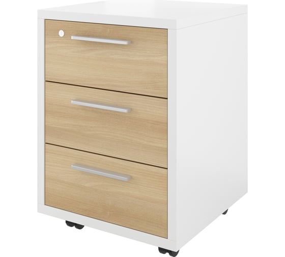 Изображение товара Тумба Монолит Дублин выкатная (3 ящика с замком) 450x450x600 Белый30/Акация лорка31 ДБ17.С32