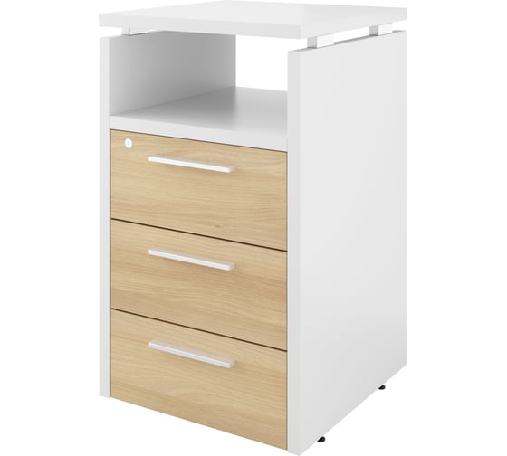 Изображение товара Тумба Монолит Дублин приставная (3 ящика с полкой и замком) 450x450x750 Белый30/Акация лорка31 ДБ43.С32