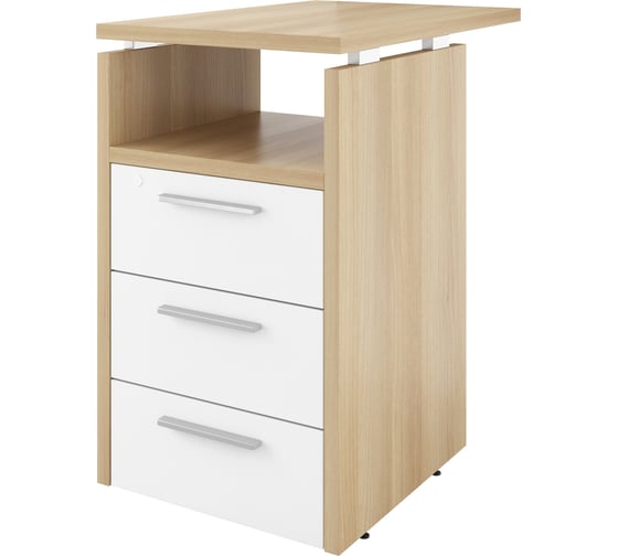 Изображение товара Тумба Монолит Дублин приставная (3 ящика с полкой и замком) 450x700x750 Акация лорка31/Белый30 ДБ37.С33