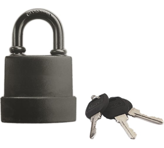 Изображение товара Навесной замок РемоКолор (влагостойкий; чугун в ПВХ; 3 ключа; цилиндровый механизм; автоматический; 70x88x33 мм) 70-0-997