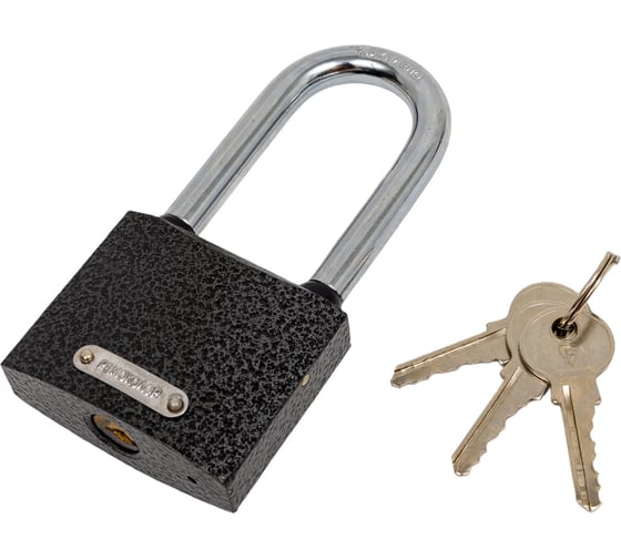 Изображение товара Навесной замок РемоКолор (чугун; 3 ключа; цилиндровый механизм; автоматический; личинка латунь; 63x117x25 мм; удлиненная дужка) 70-0-964