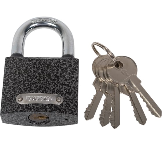 Изображение товара Навесной замок РемоКолор (чугун; 5 ключей; цилиндровый механизм; автоматический; личинка-латунь; 50x69x22 мм; дужка 8 мм) 70-0-951