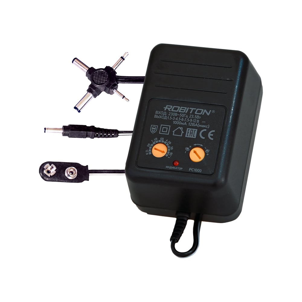 Изображение товара Адаптер/блок питания нестабилизированный с крестовиной Robiton PC1000 1000мА 04395 Изображение товара Адаптер/блок питания нестабилизированный с крестовиной Robiton PC1000 1000мА 04395