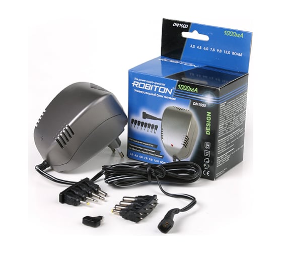 Изображение товара Адаптер/блок питания Robiton DN1000 1000мА нестабилизированный, 8 насадок BL1 04398 4398