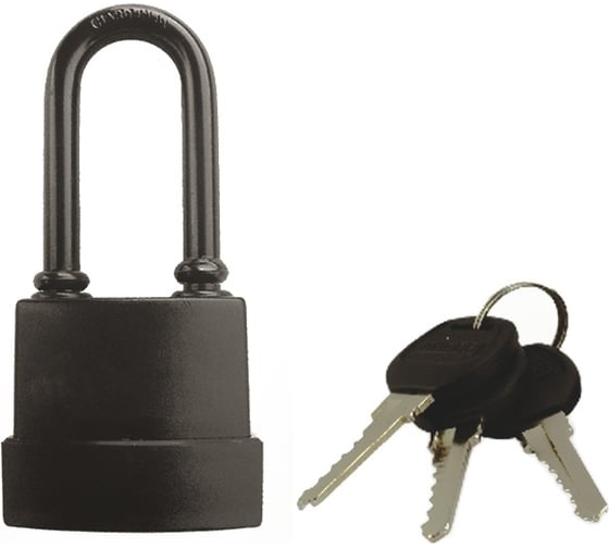 Изображение товара Навесной замок РемоКолор (влагостойкий; чугун в ПВХ; 3 ключа; цилиндровый механизм; 70x118x33 мм; удлиненная дужка) 70-0-998