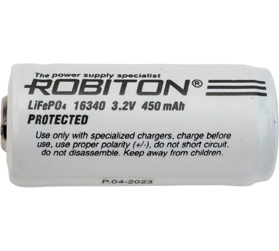 Изображение товара Аккумулятор Robiton LiFe16340-450p 450мАч с защитой PK1 17669