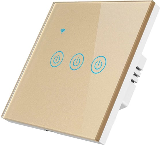 Изображение товара Умный трехкнопочный сенсорный выключатель Roximo золотой SWSEN01-3G