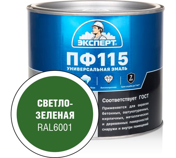 Изображение товара Эмаль ЭКСПЕРТ ПФ-115, глянцевая, светло-зеленая, RAL 6001 1.8 кг 34107