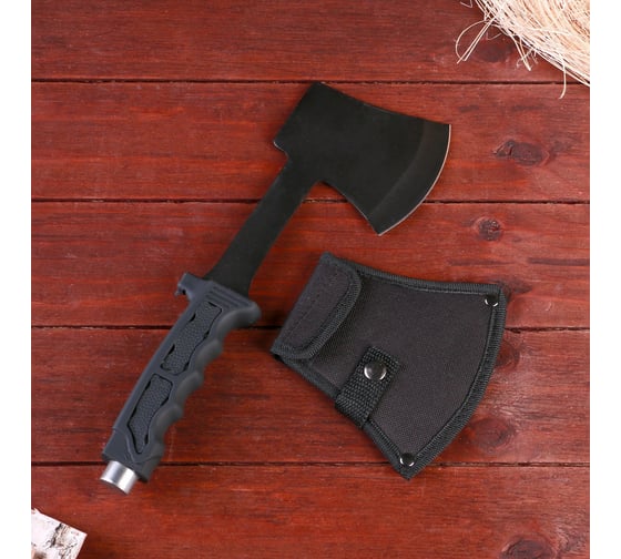 Изображение товара Туристический топорик СИМАЛЕНД Рейд черный, прорезиненная ручка, 27.5 см 1850717