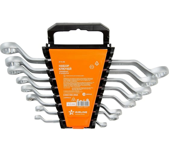 Изображение товара Набор накидных ключей Airline 6х7, 8х9, 10х11, 12х13, 14х15, 16х17, 18х19, 20х22 мм, 8 предметов, пластиковый держатель AT-8-48