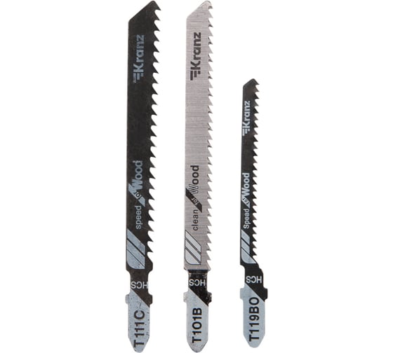 Изображение товара Набор пилок для лобзика по дереву №1 T101B, T111C, T119BO 3 шт KRANZ KR-92-0321