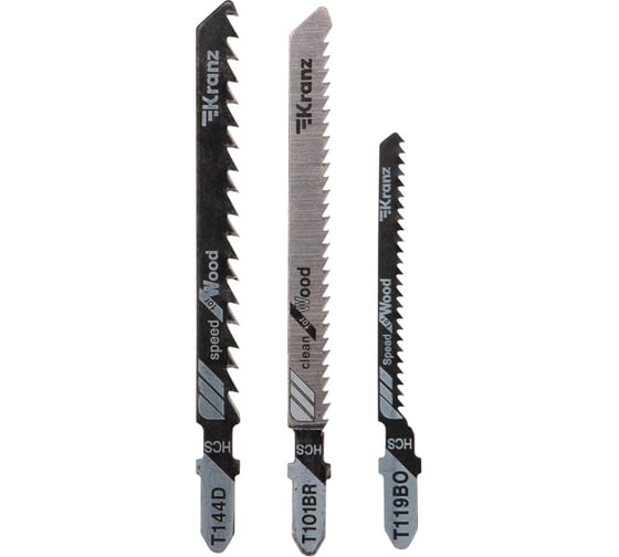 Изображение товара Набор пилок для лобзика по дереву №3 T144D, T101BR, T119BO 3 шт KRANZ KR-92-0322