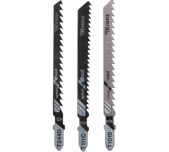 Изображение товара Набор пилок для лобзика по дереву №4 T101D, T111C, T244D 3 шт KRANZ KR-92-0323