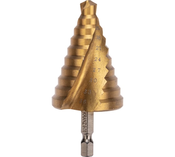 Изображение товара Сверло по металлу ступенчатое ТИТАН 9.0-36.0 мм  110мм, 65 HRC, Р6М5 TiN KRANZ KR-12-6614