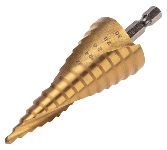 Изображение товара Сверло по металлу ступенчатое ТИТАН 4.0-30.0 мм, 98 мм, 65 HRC Р6М5 TiN KRANZ KR-12-6612