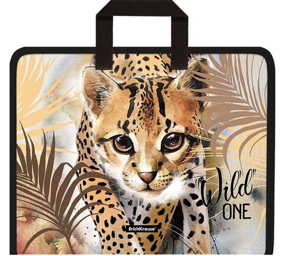 Изображение товара Папка ErichKrause Wild Cat на молнии, пластиковая, с ручками, A4+ 48704