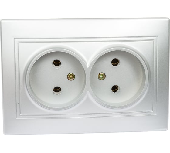 Изображение товара Двойная розетка Intro Plano 1-204-03 без заземления 2x2P, 16А-250В, IP20, СУ, алюминий, Б0053907