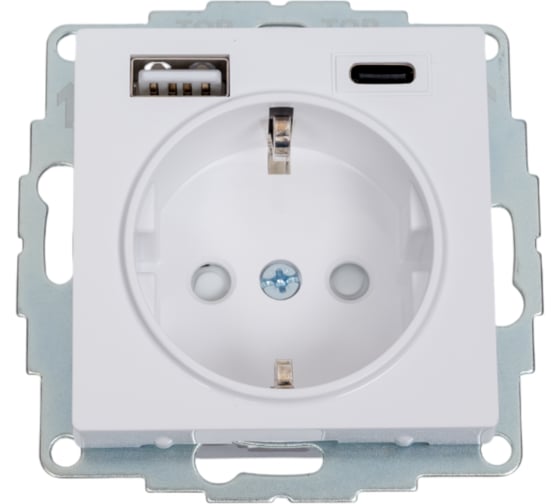 Изображение товара Розетка Systeme Electric AtlasDesign 16А с 2 Usb A+A, 5В/2,4 А, 2x5В/1,2 А белый ATN000132