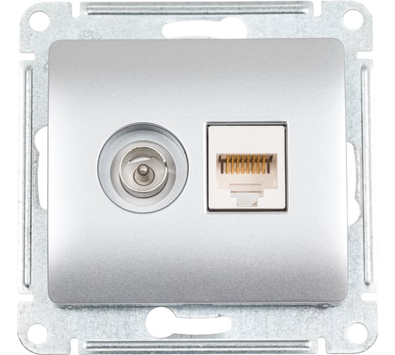 Изображение товара Двойная ТВ + компьютерная розетка Systeme Electric Glossa RJ45, кат. 5Е, механизм, алюминий GSL000389