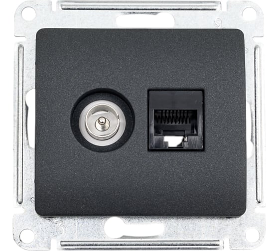Изображение товара Двойная ТВ + компьютерная розетка Systeme Electric Glossa RJ45, кат. 5Е, механизм, антрацит GSL000789