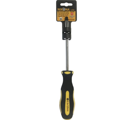 Изображение товара Шлицевая отвертка NIKONA плоская Cr-V, SL6,5x125 мм, шестигранная 22-616