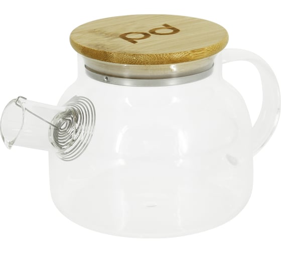 Изображение товара Заварочный стеклянный чайник Pomi d'Oro с фильтром-пружиной и бамбуковой крышкой, 600 мл P250085 Neri