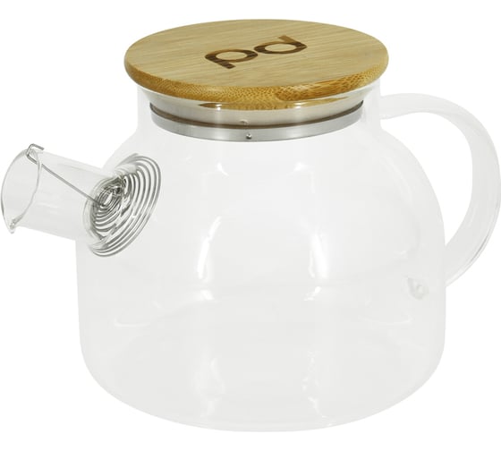 Изображение товара Заварочный стеклянный чайник Pomi d'Oro с фильтром-пружиной и бамбуковой крышкой, 800 мл P250086 Neri