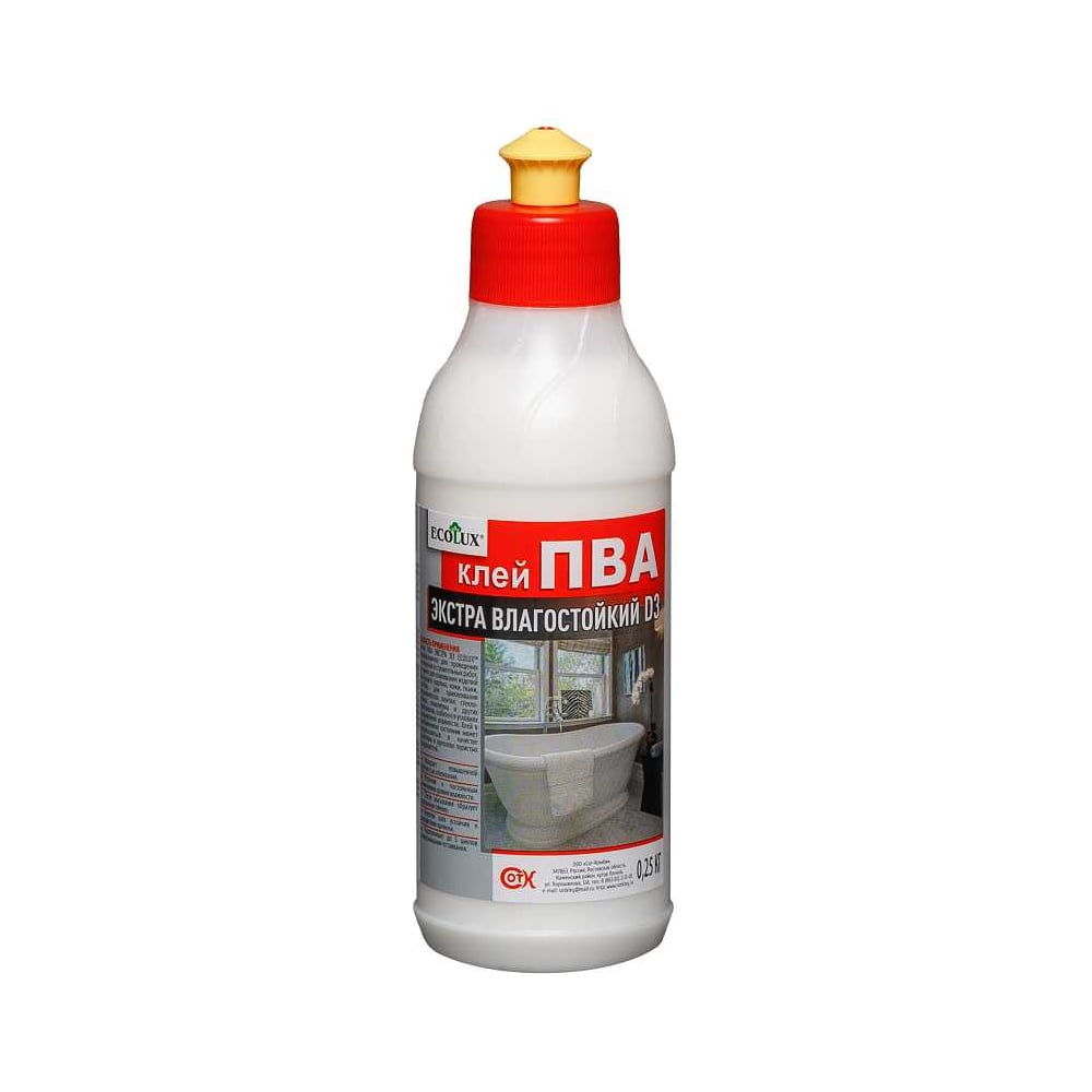 Изображение товара Влагостойкий клей Ecolux ПВА экстра D3 0,25 л 4607133684839