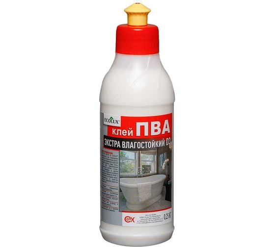 Изображение товара Влагостойкий клей Ecolux ПВА экстра D3 0,25 л 4607133684839