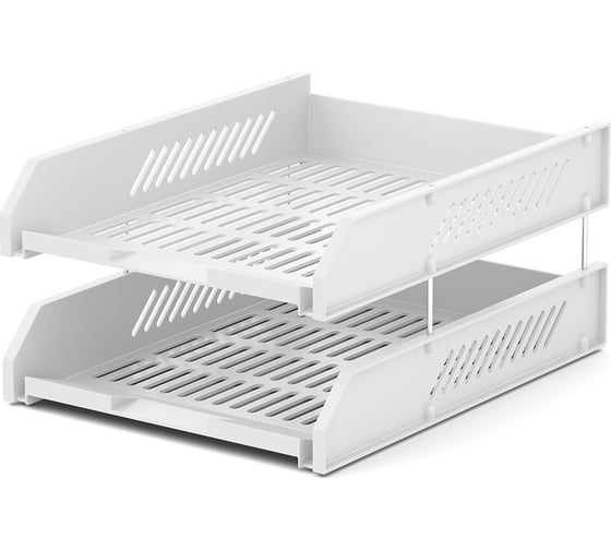 Изображение товара Набор пластиковых лотков для бумаг ErichKrause Classic 2 шт, на металлических стержнях, белый 55540