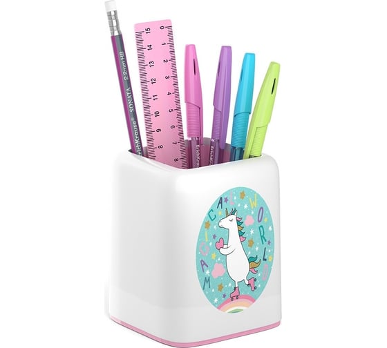 Изображение товара Набор ErichKrause настольный пластиковый Форте, Радужный единорог, белый с розовой вставкой 55735