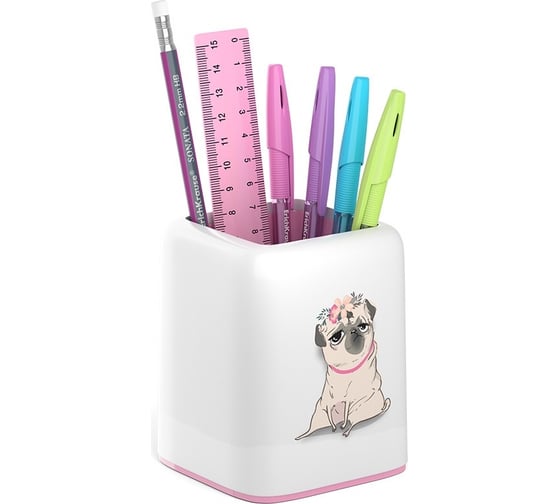 Изображение товара Настольный пластиковый набор ErichKrause Forte Chilling Dog белый с розовой вставкой 55737