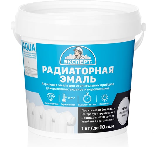 Изображение товара Акриловая радиаторная эмаль Эксперт (полуматовая; белая база А; 1 кг) 25743