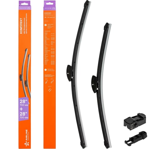 Изображение товара Щетки стеклоочистителя бескаркасные 2 шт, 700/700 мм, 28"/28" C6 05/12, 407 04/11, Kuga 12-, Mondeo AIRLINE AWB-BK-700-700K