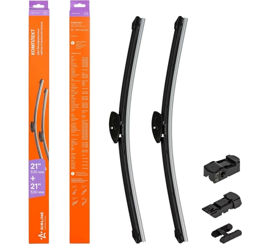 Изображение товара Щетки стеклоочистителя бескаркасные 2 шт, 530/530 мм, 21"/21" Fabia 06/14, Discovery 98/04, Patriot AIRLINE AWB-BK-530K