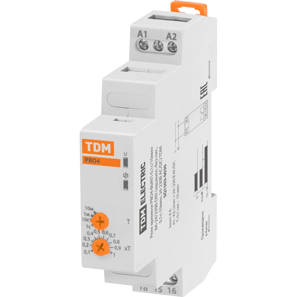 Реле времени TDM ELECTRIC РВО4-ВЫКП-0,1с/10мин-2х8А-24/230В-DIN (задержка выключения без питания, 0,1с-10мин, 24-230В AC/DC) SQ1503-0030