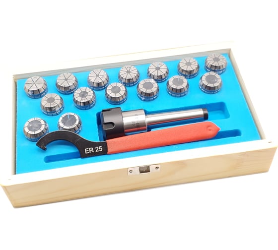 Изображение товара Патрон цанговый Морзе №2, ER25 с набором цанг 15 шт, 1.5-16 мм ТЕХНОРЕАЛ МА320053015