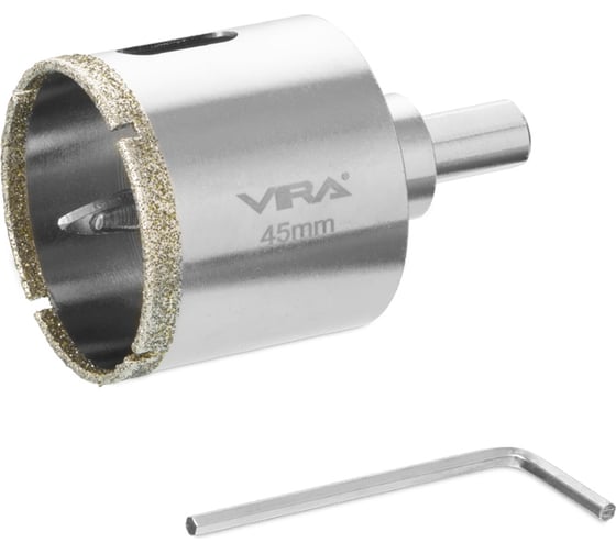 Изображение товара Алмазная коронка VIRA 45 мм по керамограниту керамике и стеклу трехгранный хвостовик 559506