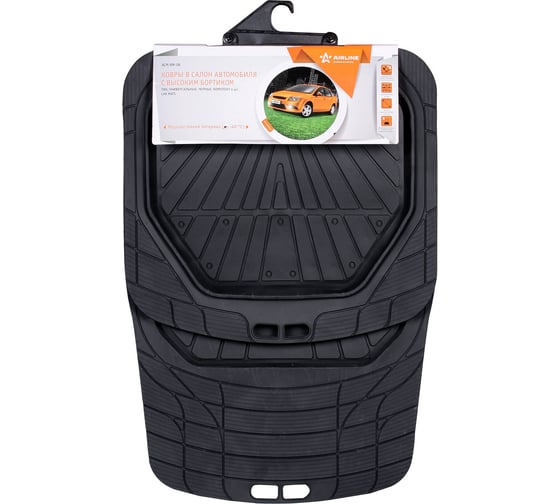 Изображение товара Ковры в салон AIRLINE с высоким бортиком, ПВХ, универсальные, черные, комплект 4 шт. ACM-RM-08