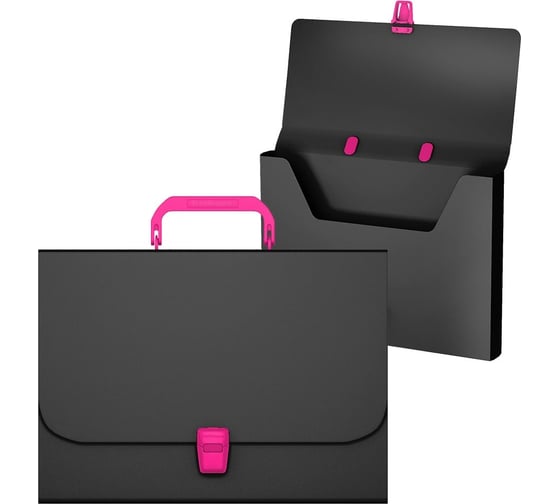 Изображение товара Пластиковый портфель ErichKrause Matt Accent A4, черный с розовой ручкой и замком 50439