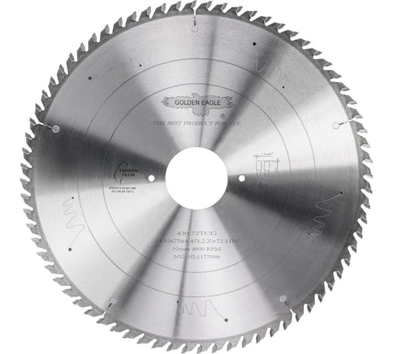 Изображение товара Диск пильный HW основной (430x75x4.4/3.2 мм; Z72; TR-F) Golden Eagle TL00000985