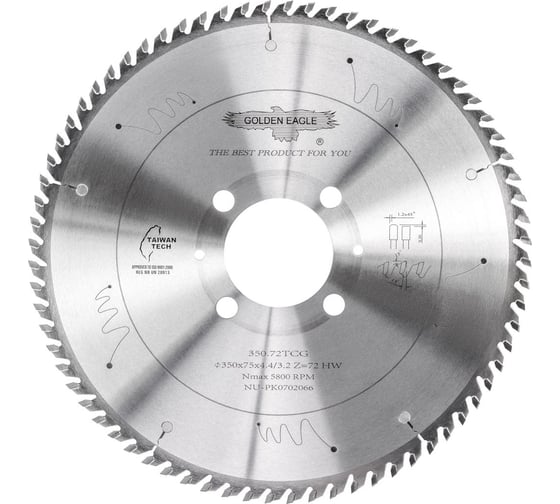 Изображение товара Диск пильный HW основной (350x75x4.4/3.2 мм; Z72; TR-F) Golden Eagle TL00000043